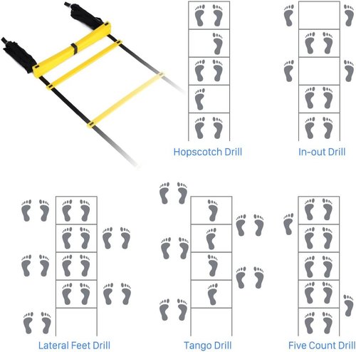 GHB Agility Ladder - Speed Training Ladder with 12 Rungs, 20ft Length & 6/10 Cones Included