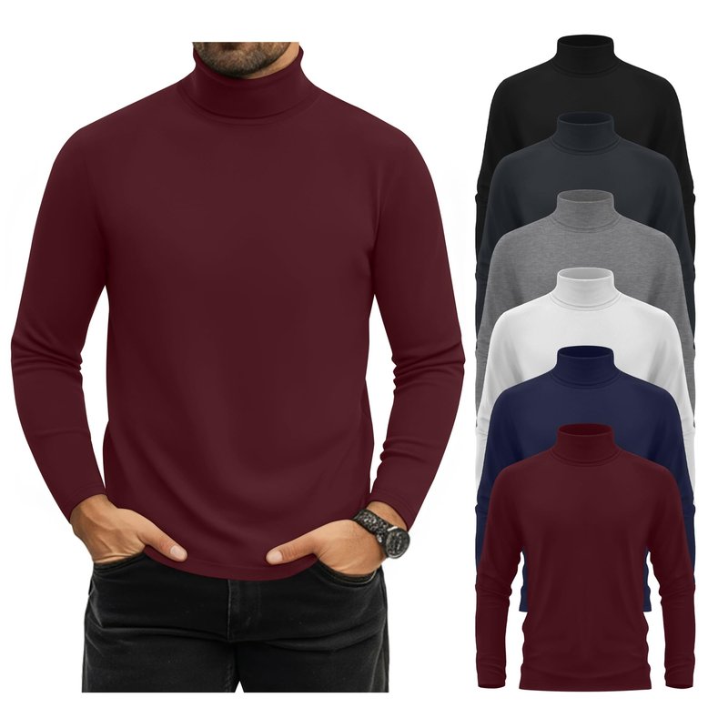 Evervibe 6 Pack Mens Big and Tall Turtleneck Shirts Long Sleeve Loose Fit Tops Basic Pullover Multipack Tees(Wine Red, Navy Blue, Black, White, Light Gray, Dark Gray,3X-Large)