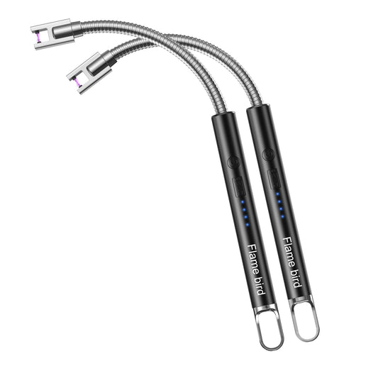 Flame bird 2 Packs Lighters Electric Candle Lighter Flameless Arc Windproof Flexible Long Neck USB Rechargeable Lighter Matches for BBQ Grill Fireworks Camping.(Black)