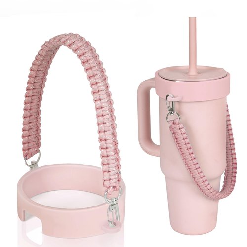Greant Glitter Braided Handle for HydroFlask Tumbler Handle 40 oz & 32oz, Bling Handles for Stanley 40oz, Strap for HydroJug 40oz Tumblers, Anti-Slip Carrying Strap for BruMate 40 oz, Light Pink