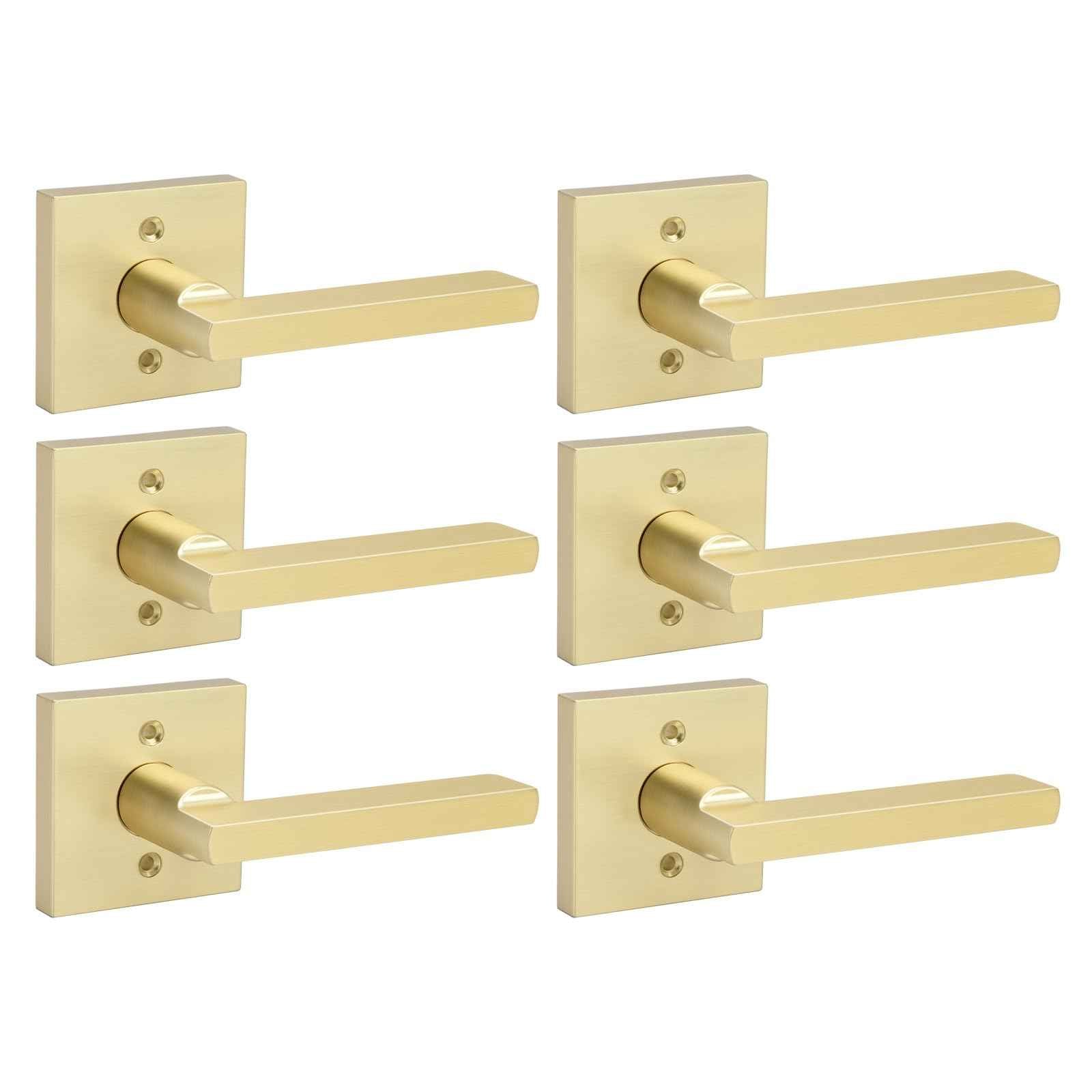 goldenwarm Gold Dummy Door Handles, No-Turning Brushed Brass Door Dummy Levers, Brushed Gold Dummy Handle（3 Pack）