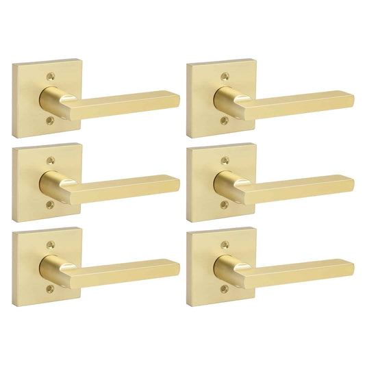 goldenwarm Gold Dummy Door Handles, No-Turning Brushed Brass Door Dummy Levers, Brushed Gold Dummy Handle（3 Pack）