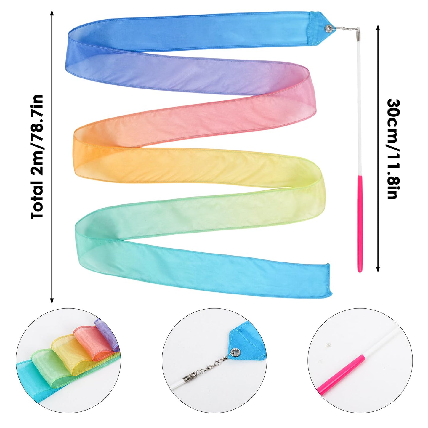 YGEOMER 2Pcs 100% Pure Silk Ribbon Dancer Wand for Kids, Gymnastics Ribbon & Pastel Rainbow Streamers for Maypole Dance, Birthday Party & Easter Gift Ballerina Toys for Toddler Girls