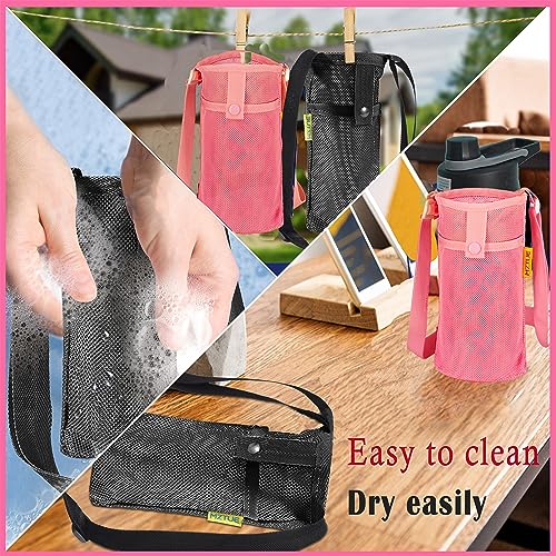 Pink & Black Hands-Free Water Bottle Carrier with Adjustable Strap for Hiking & Walking