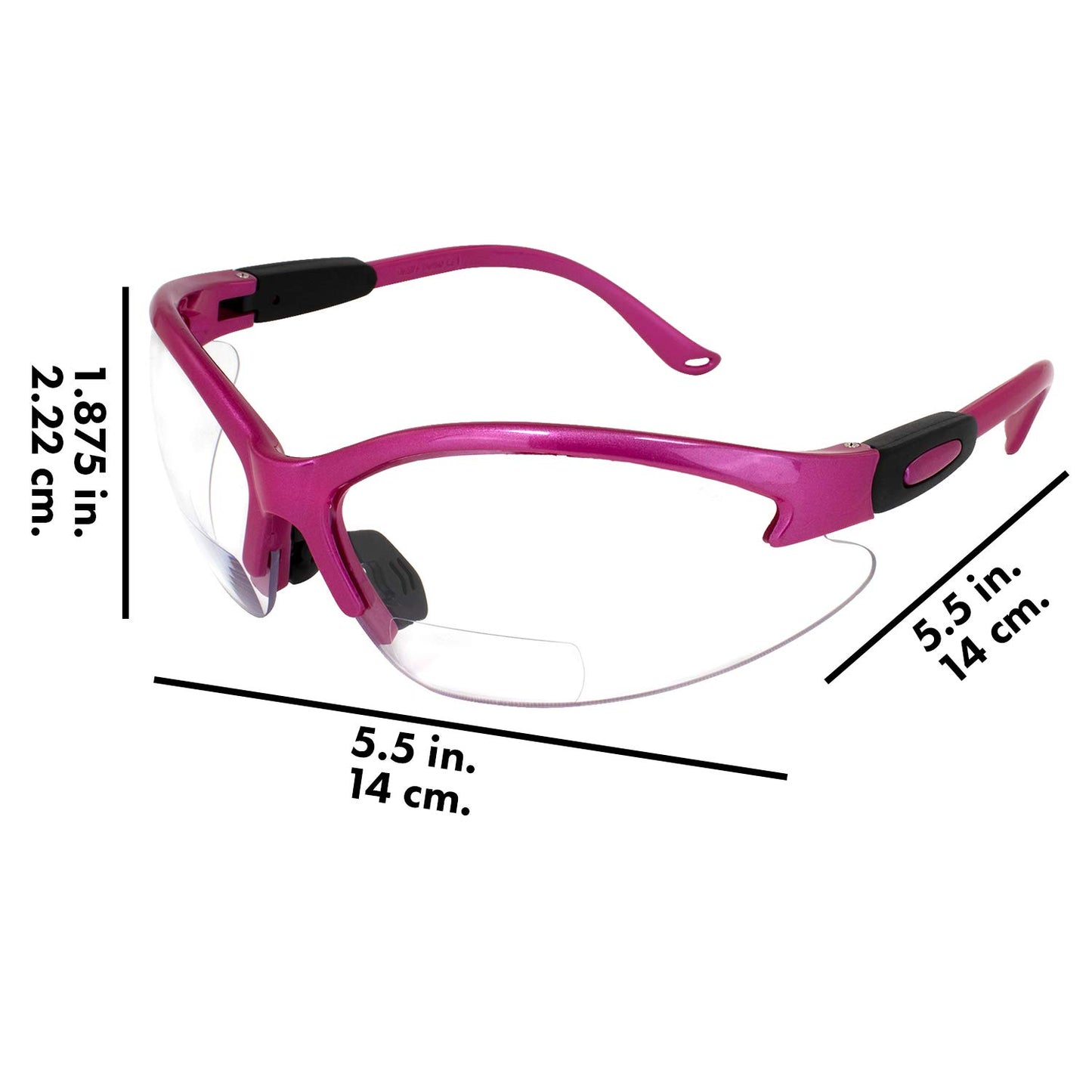Global Vision Cougar Womens Safety Glasses Hot Pink Frame w/Clear 1.5 Bifocal Lens