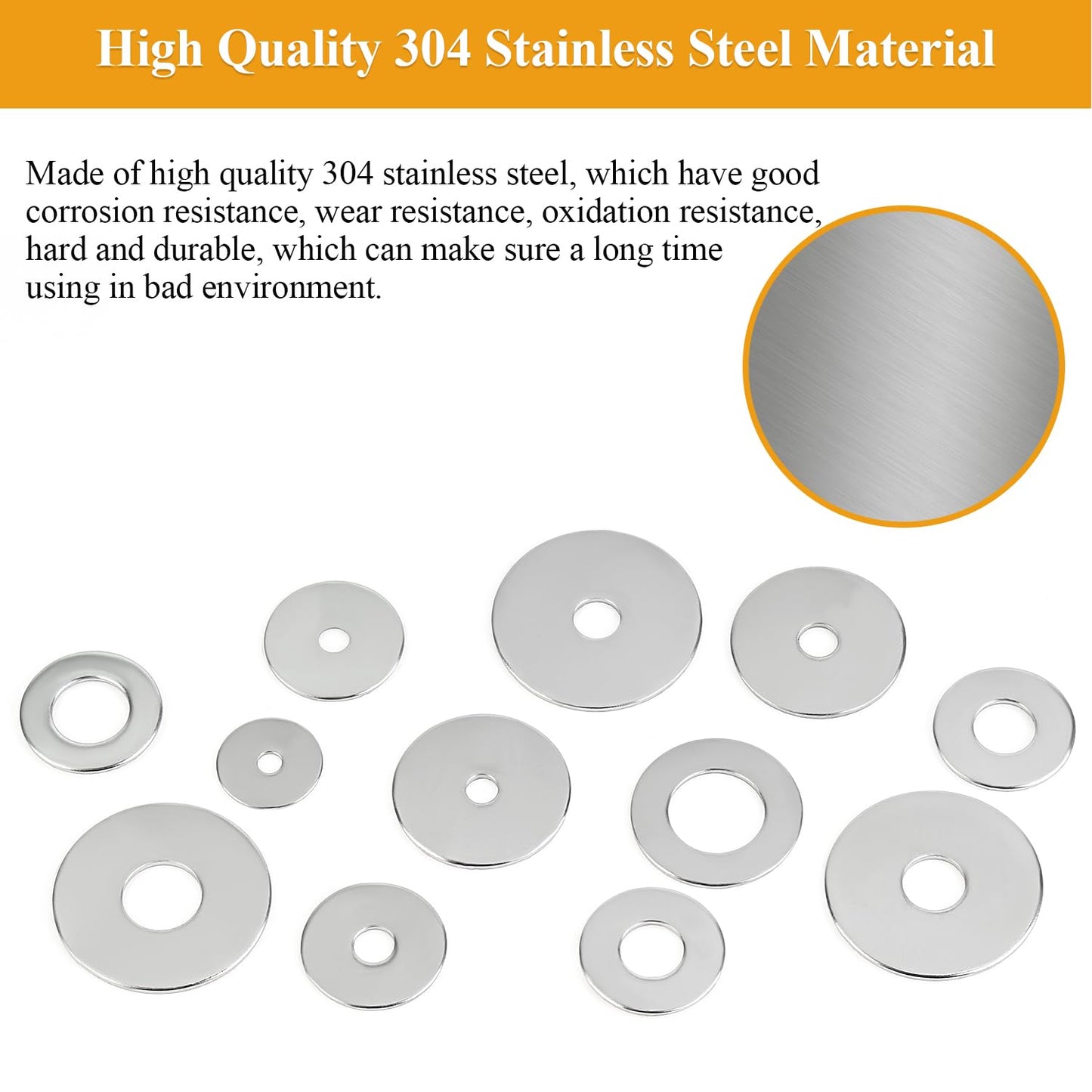 Sutemribor 102 Pieces Stainless Steel Fender Washers, Flat Washers, Metal Washers for Screws Bolts, Fender Washers Assortment Kit, Assorted Washers Set (M3 M4 M5 M6 M8 M10 M12)