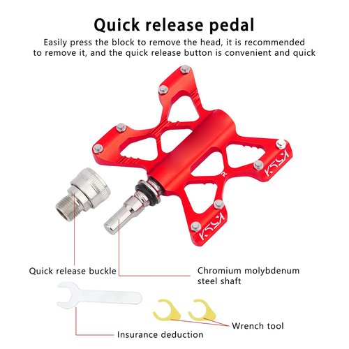 Gavigain 1 Pair Quick Release Pedals, Aluminum Alloy Bike Bearing Pedals, Pedals for Road Mountain Folding Bikes (Red (Boxed))