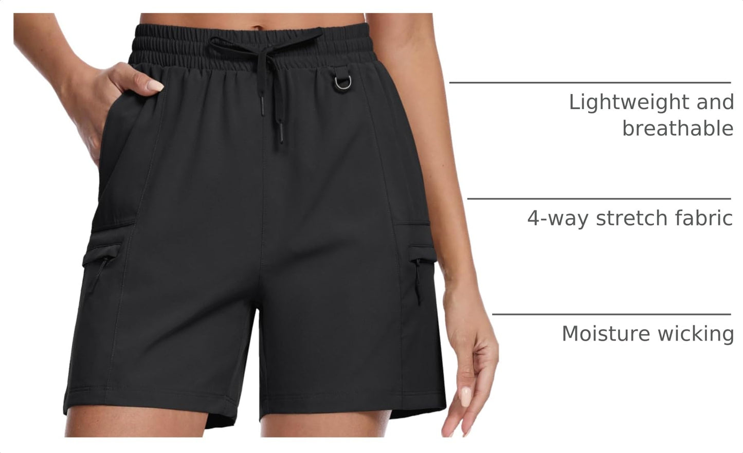 TACVASEN Women's Hiking Cargo Shorts 5" Quick Dry with Zipper Pockets