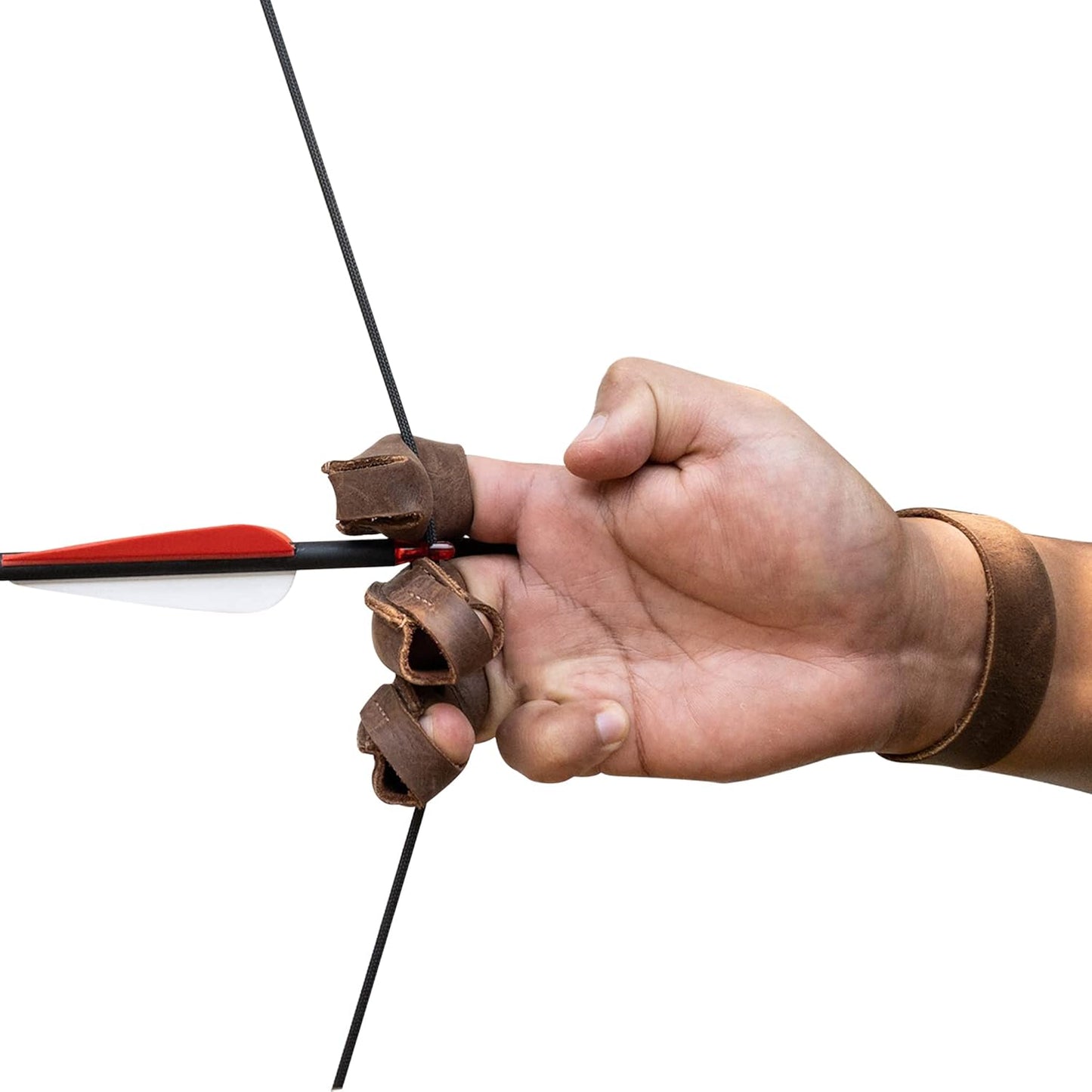 Three-Finger Archery Glove, Bow and Arrow Shooting, Target Practice, Accessory for Archers, Protection for Wrist & Fingers, Full Grain Leather, Handmade, Bourbon Brown