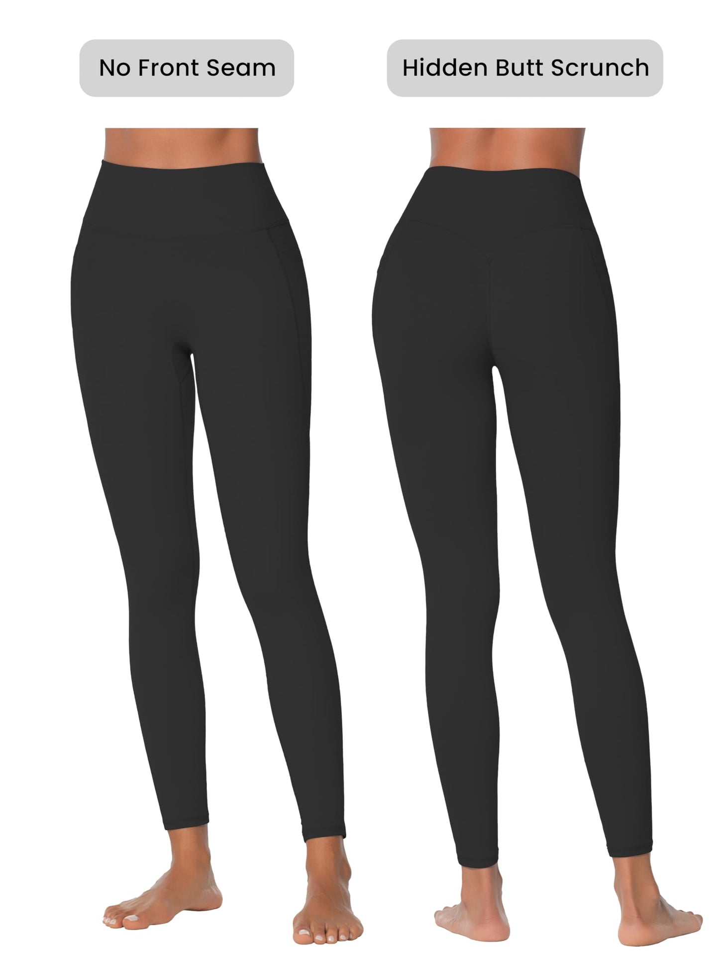 Sunzel Sustainable High Waisted Butt Lifting Leggings with Pockets for Women, No Front Seam Tummy Control Workout Yoga Pants 25" Black Medium