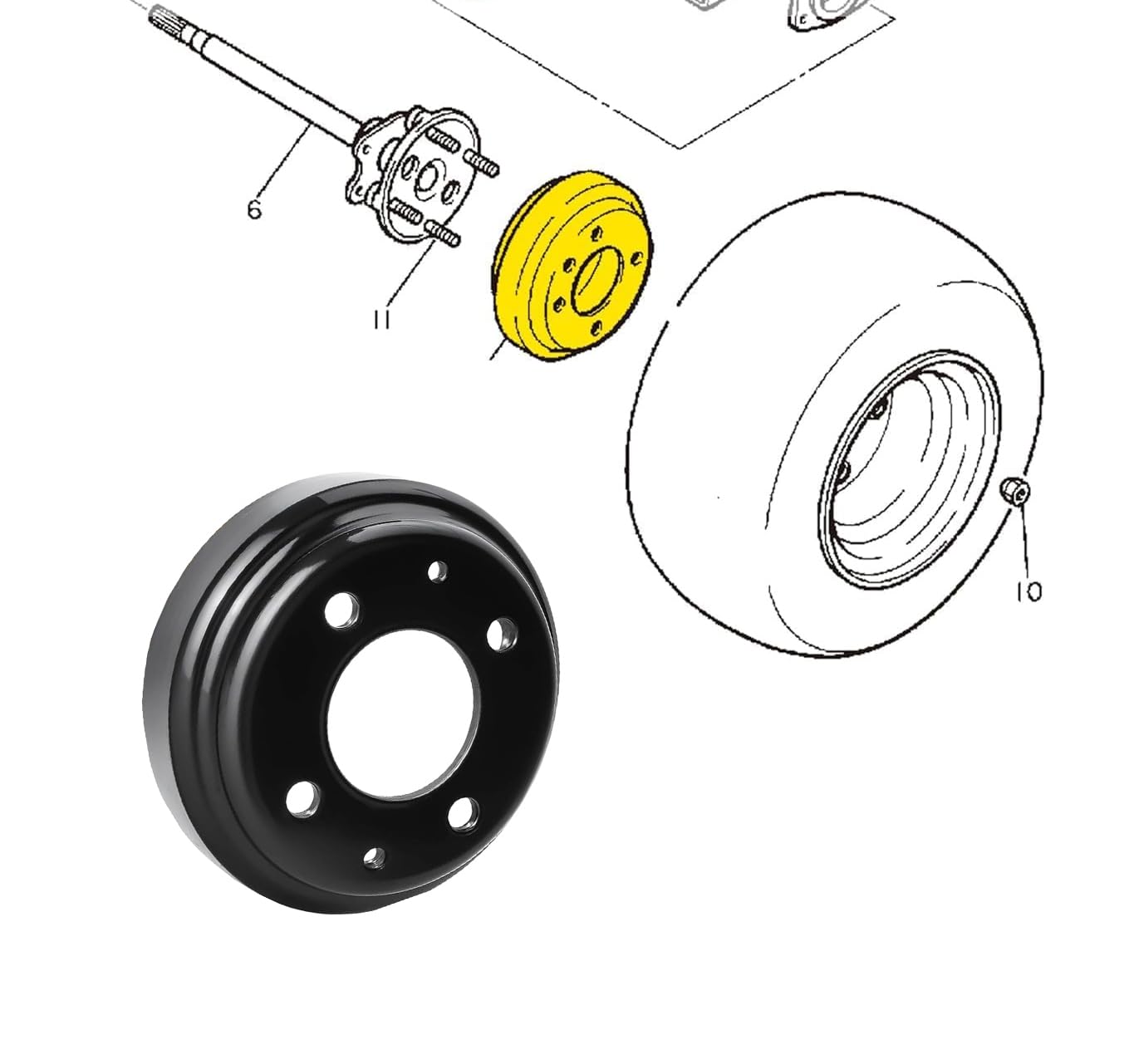 Dr.Acces Golf Cart Brake Drum Compatible with Yamaha G1 G2 G8 G9 G11 G14 G16 G19 G22 G29 1978-Up Gas or Electric Golf Cart OEM# JU0-G6521-00-00