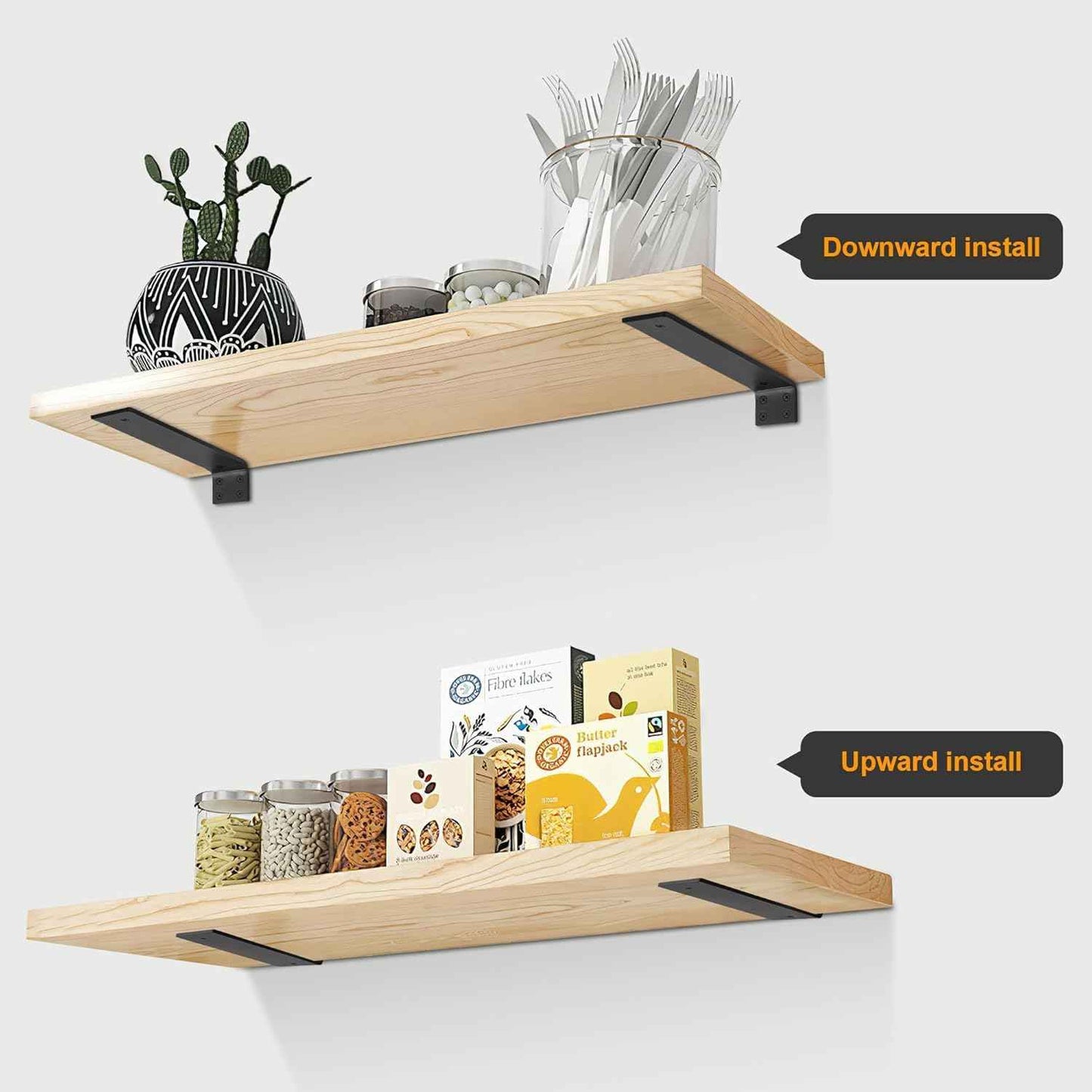 Floating Shelf Brackets 6 inch, Heavy Duty Wall Shelf Brackets 6 Pack for Shelves Support, Hidden Metal L Brackets with Mounting Hardware (1/5'' Thick)