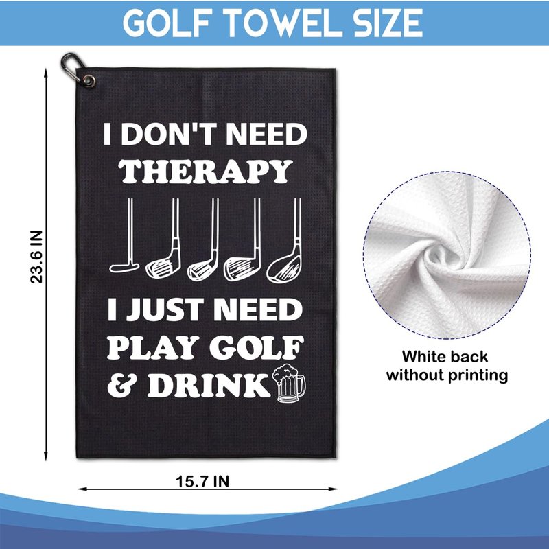 GEYGIE I Don't Need Therapy I Just Need Play Golf Printed Microfiber Golf Towel, Funny Golf Towel Gifts and Golf Accessories for Men Women Grandpa, Fathers Day Birthday Gift for Golf Lover