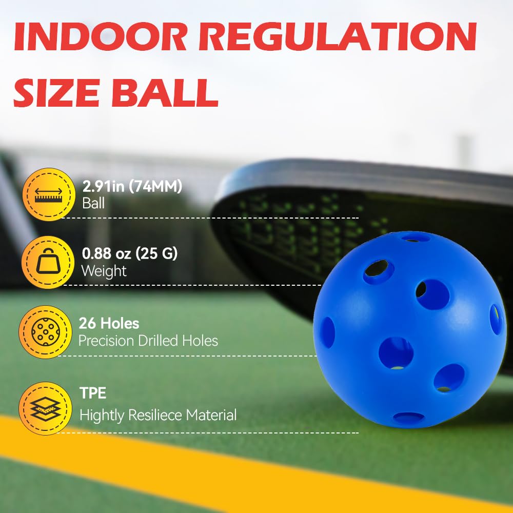 Fizzazzle Indoor Pickleball Set - 6 Pack 26 Holes - USAPA Standard - High Resilience & Durability Blue Balls