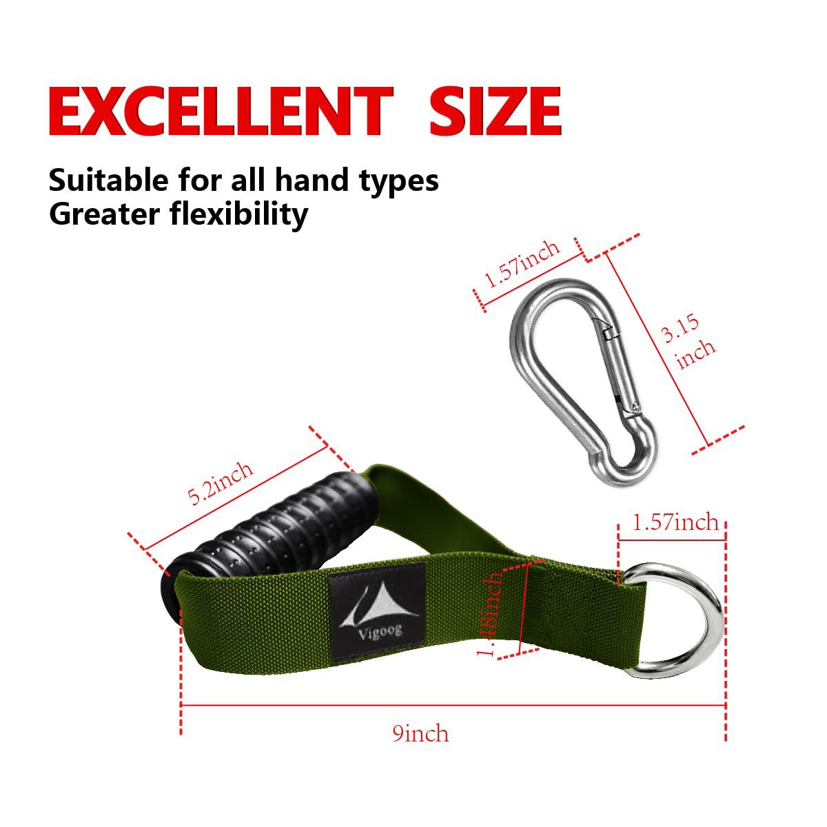 Vigoog Heavy Duty Gym Exercise Handles Attachment for Cable Machine,Resistance Band,Pulley System Home Fitness Workout Equipment, with Elastic Rubber Grip and 2 Large Carabiners (Military Green xw)