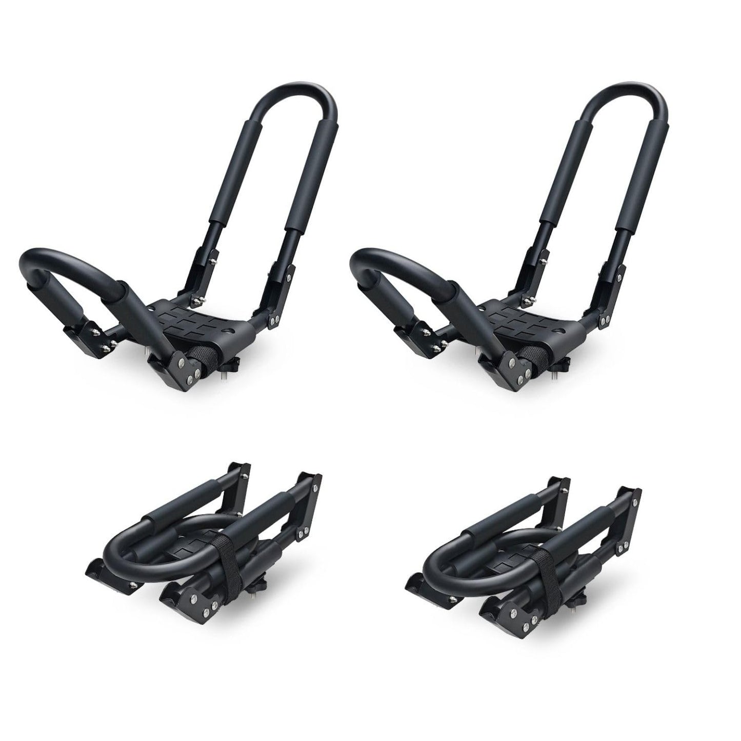 SUDOO Folding Kayak Roof Rack 2 Pairs 4pcs Foldable J-Bar Heavy Duty Kayak Carrier Universal Fit for Square Oval Factory Crossbars for Kayaks Canoes Surfboards Ski Boards