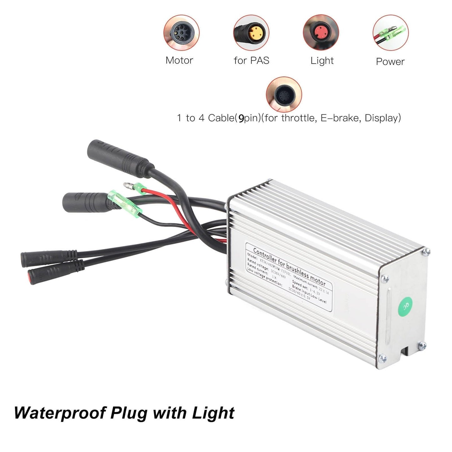 Brushless Motor Controller, Durable Aluminium Alloy Build, E-Bike Controller with Light Cable for 36V 48V 500W 750W Electric Bikes Scooters