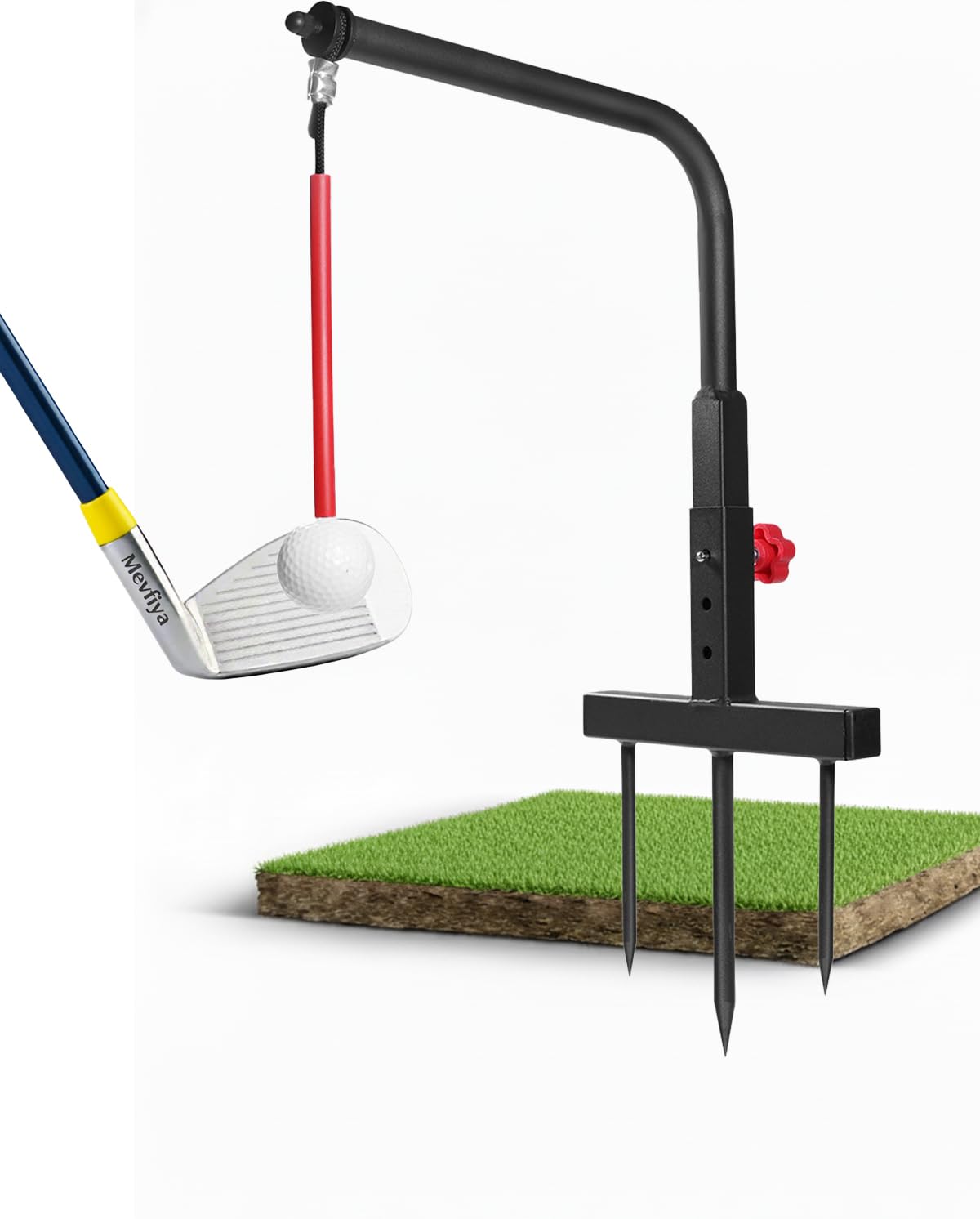 Mevfiya Golf Swing Trainer – Durable Iron Golf Trainer Swing Aid with 3-Level Height Adjustment & Resin Practice Ball | No Ball Golf Simulator & Golf Training Aid for Indoor Outdoor Golf Practice