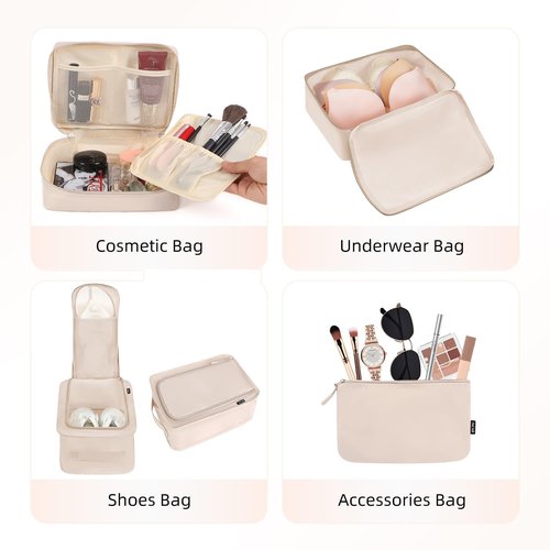 BAGAIL Packing Cubes - 8 Set Travel Organizers for Efficient Luggage Packing | Cream Color