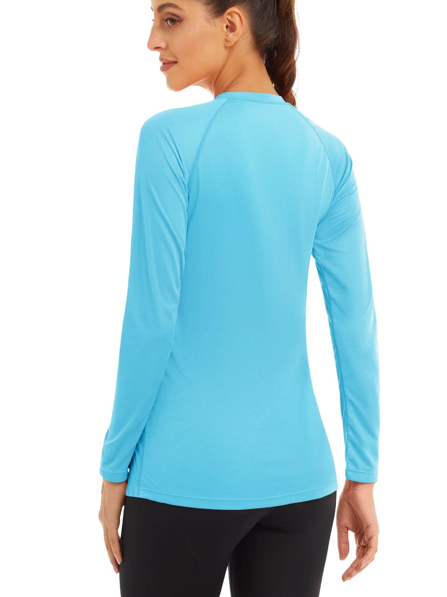 MAGCOMSEN Women Long Sleeve Running T Shirts Sun Protection Workout Hiking Shirts Moisture Wicking UV Shirts Ice Blue