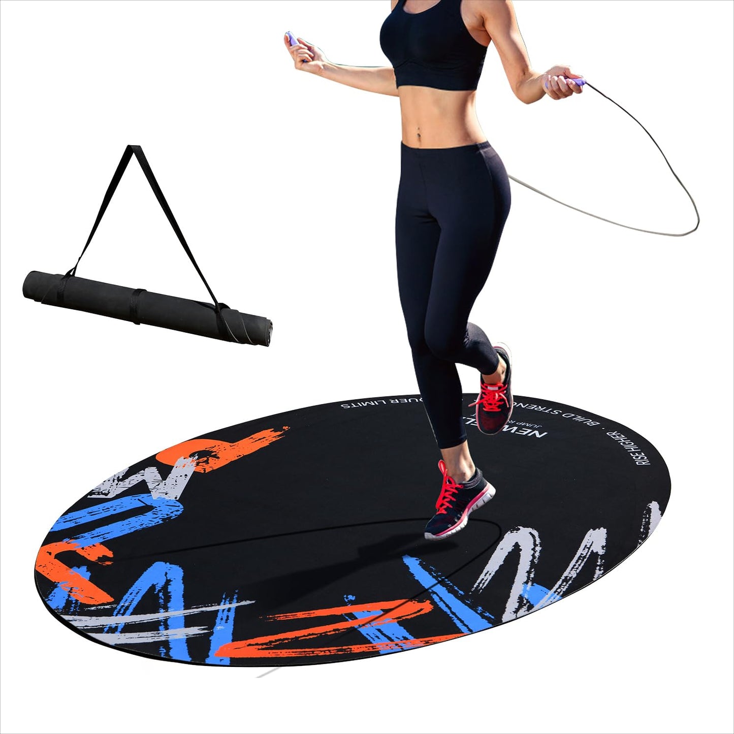 Jump Rope Mat, 48"x 36" Non-Slip Oval Rubber Skipping Rope Mat, Shock Absorbing Exercise Pad for Indoor and Outdoor Home Gym, Crossropes, Joint Protection, Fitness and Yoga Mat Compatible (Blue)