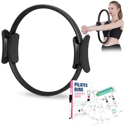 COARVXA Pilates Ring Fitness Circle for Women - 15 Inch Magic Fitness Circle for Toning Inner & Outer Thighs, Bonus Pilates Equipment Thigh Master Guide. (Black)