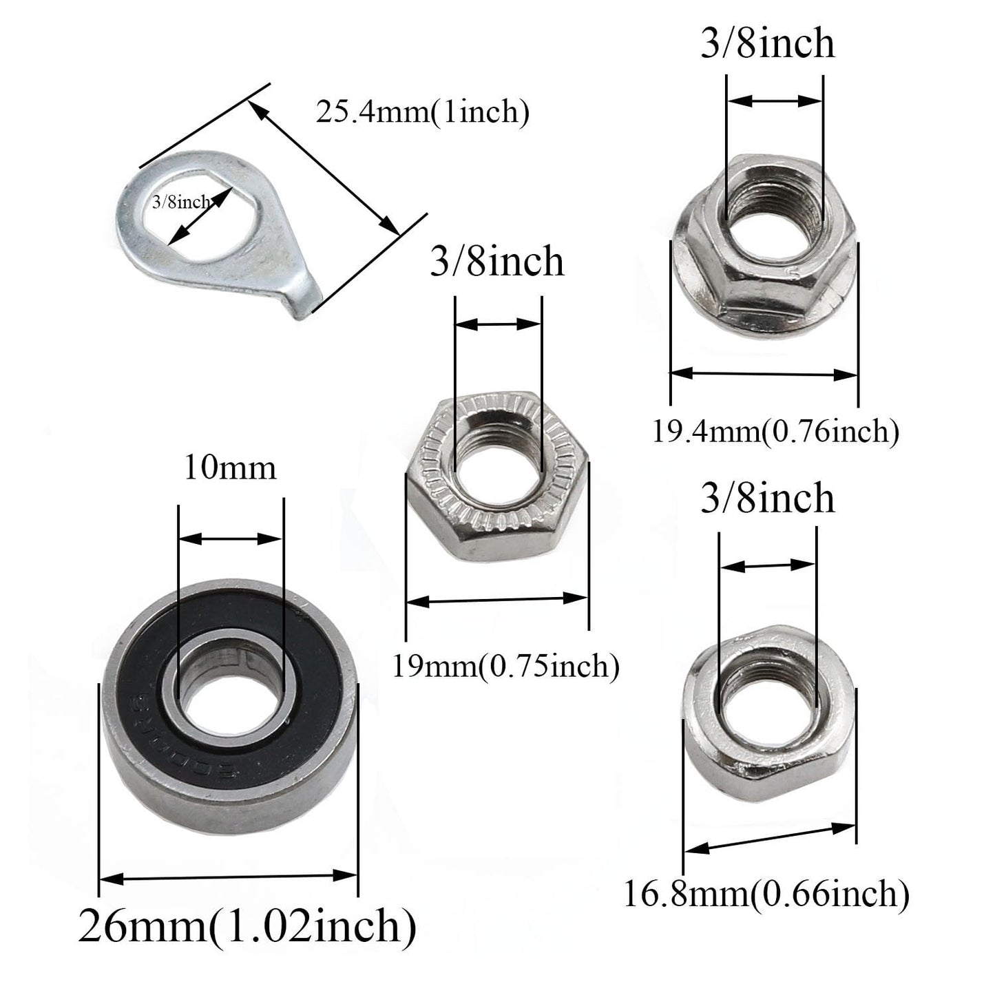 Meuey Lyot Front Hub Axle Bicycle Axle Bike Axle 140mm/5.5 Inch Bicycle Multiple Speed Front Hub Axle 3/8'' Silver 26TPI Hub Nut Washer Kit 1PCS