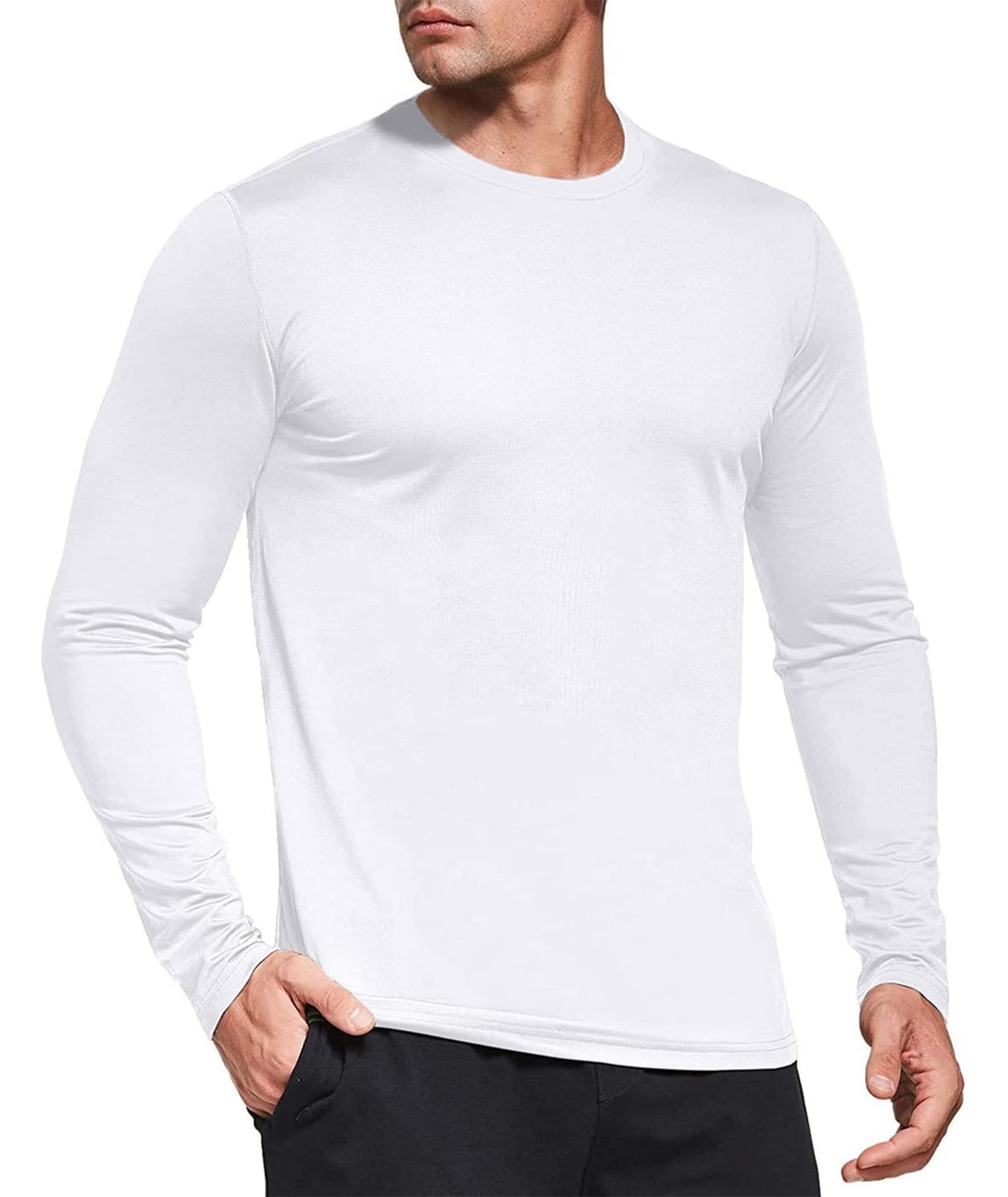 5 Pack White Long Sleeve Shirt Men, Moisture Wicking Dry Fit Tshirts Shirts for Men, UPF 50+ Sun Protection Workout Shirts White-5P02-L