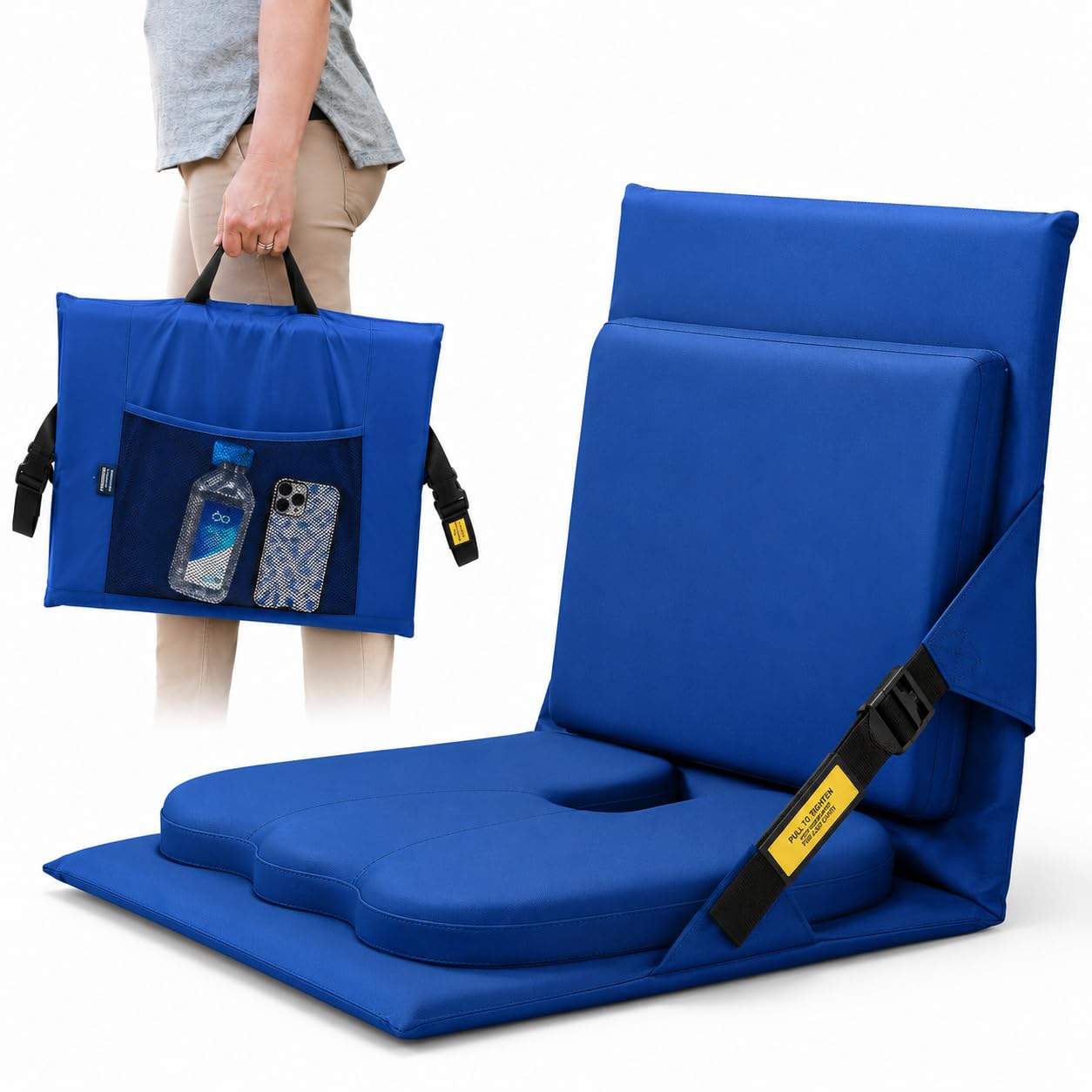Everlasting Comfort Stadium Seats with Back Support - Adjustable Memory Foam Bleacher Chairs with Back and Cushion, Portable, Easy Folding Stadium Seat Cushion with Storage Pocket
