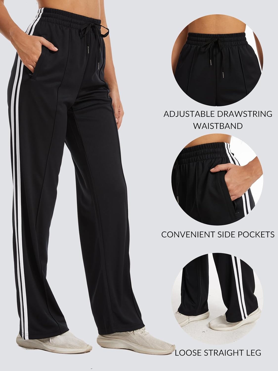 Skiennix Women's Track Pants - Loose Straight Leg Sweatpants with Zipper Pockets | Available in 28/30/32/34 Inseam