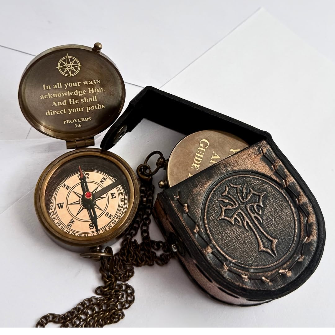 Baptism Gifts for Boys – Handmade Brass Compass with Scripture – May Your Faith Always Guide You – Christian, Catholic, Religious Gift for First Communion, Confirmation, Christening – Gift for Men