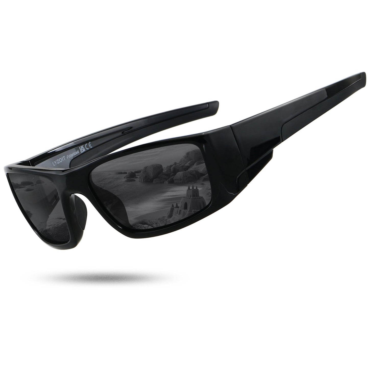 LYZOIT Polarized Sports Sunglasses for Men Women Wrap Around Unbreakable Frame Driving Fishing Cycling Running UV400 Protection Black