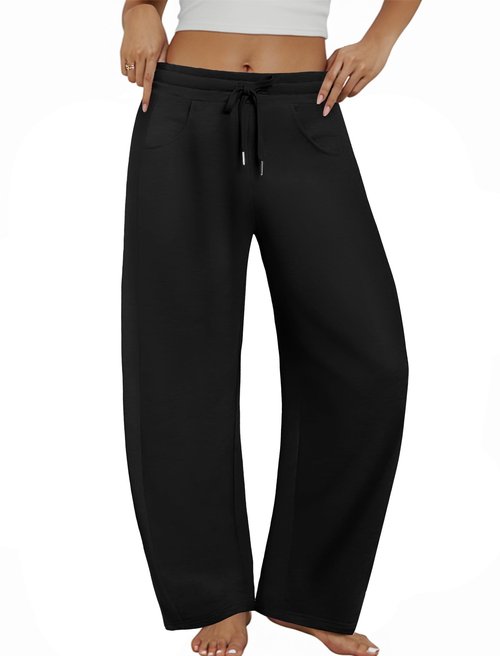DLOODA Women’s Barrel Sweatpants Wide Leg Lounge Sweat Pants with Pockets Drawstring Elastic Waisted Baggy Casual Trousers Black