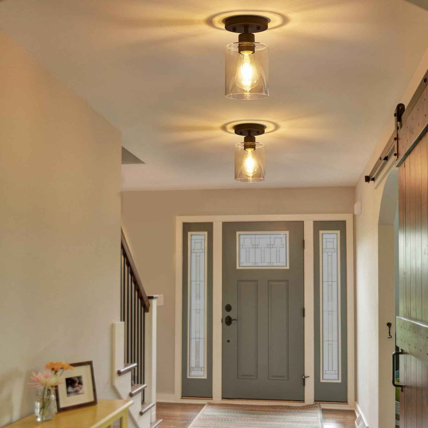 YYT 1 Light Semi Flush Mount Ceiling Light Black Kitchen Lighting Fixtures Ceiling Hallway Light Fixtures Small Cieling Lights with Clear Glass Shade Set of 1