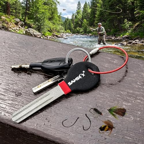 Portable Fishing Hook Sharpener - Diamond File with Handle, Black & Red
