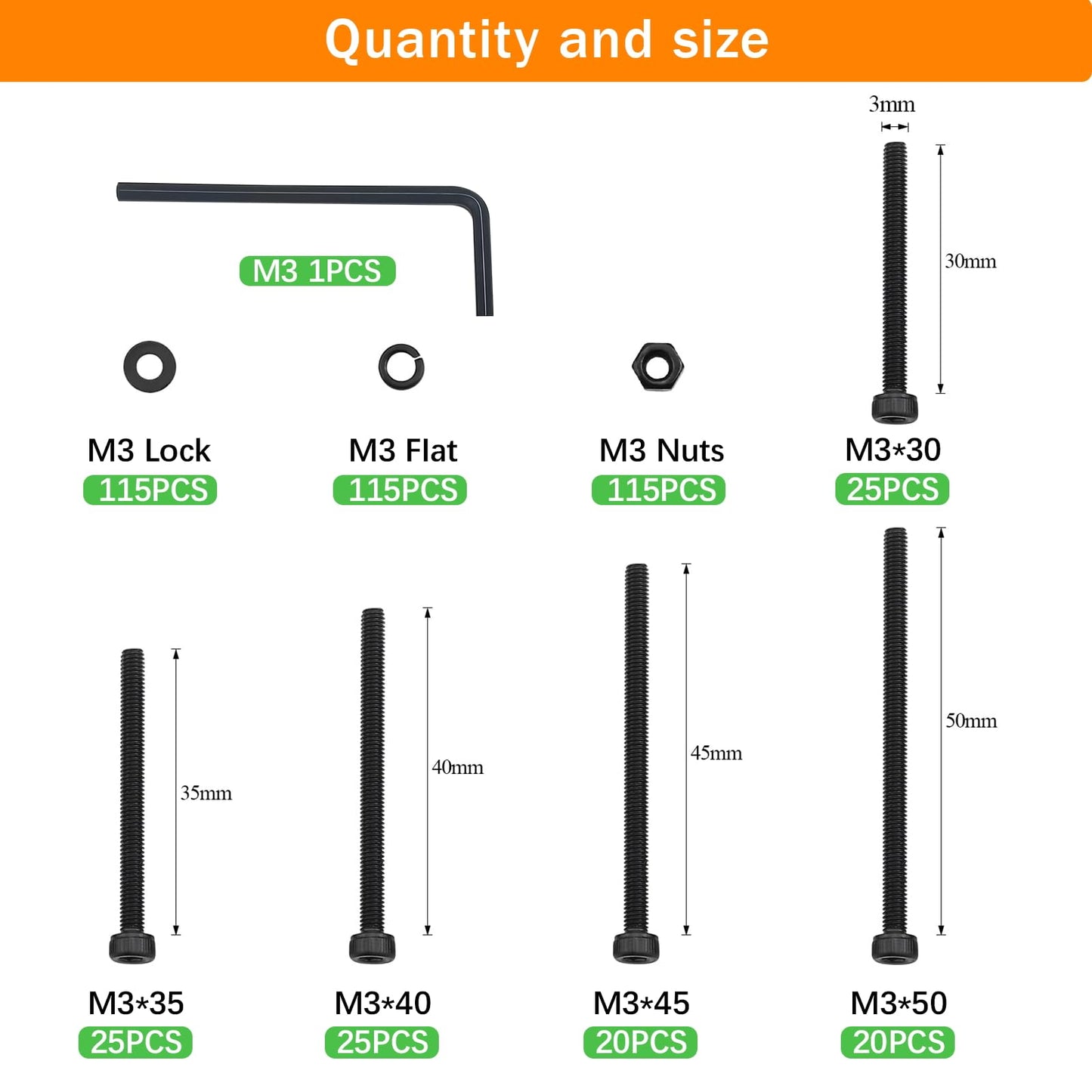 461 Pieces M3 x 30mm /35mm /40mm /45mm /50mm Socket Head Screws M3 Long Screws Metric Screws Bolts Washers Nuts Kit Machine Screw Assortment Kit 12.9 Grade Alloy Steel Fully Threaded for Furniture