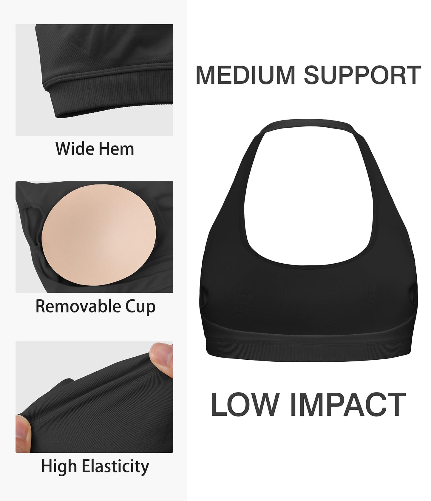 Comper Halter Sports Bras for Women Backless Workout Bra Seamless Open Back Strappy Yoga Bra Crop Top with Removable Cups(Black+L)