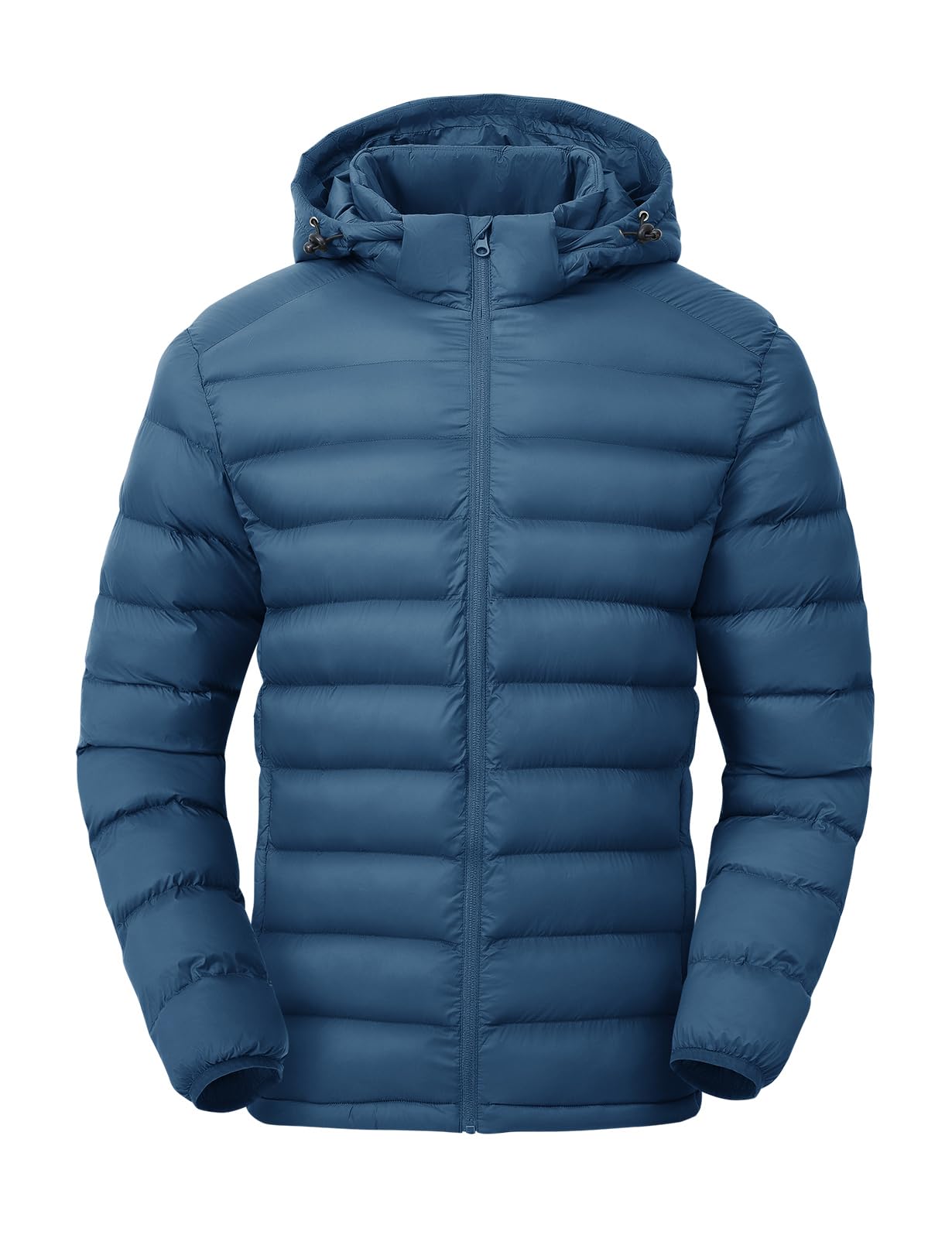 TBMPOY Men's Lightweight Puffer Down Jackets Detachable Hood Water-Resistant Winter Coat Hooded Insulated for Travel Ski Blue M