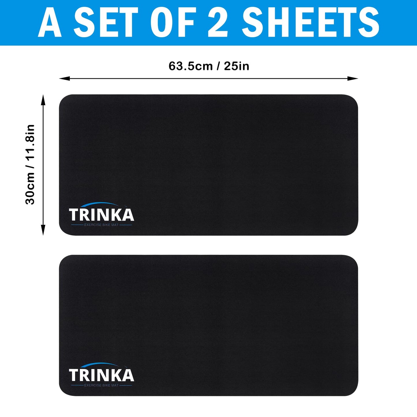 2PCS Exercise Bike Mat for Carpet & Hardwood Floors, Non-Slip Workout Mat for Bike Trainer Compatible with Stationary Spin Bike, Concept 2 Rowing Machine