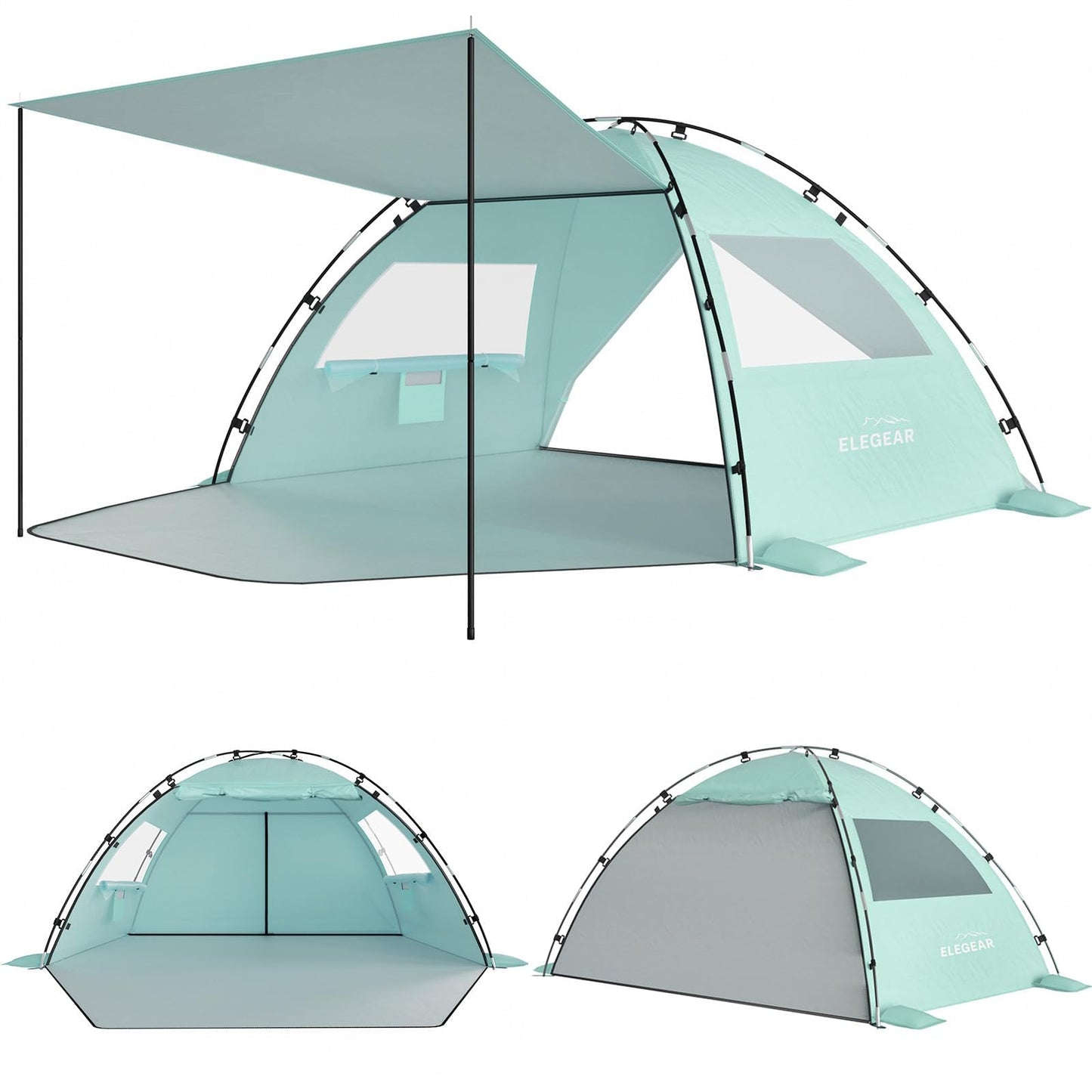 Elegear CumbreX™ Beach Tent Sun Shelter with Canopy, 6-8 Person Pop Up Beach Tent, Easy Setup UPF 50+ UV Protection Portable Lightweight Double Silver Coating Cabana Sun Shade Shelter - Green