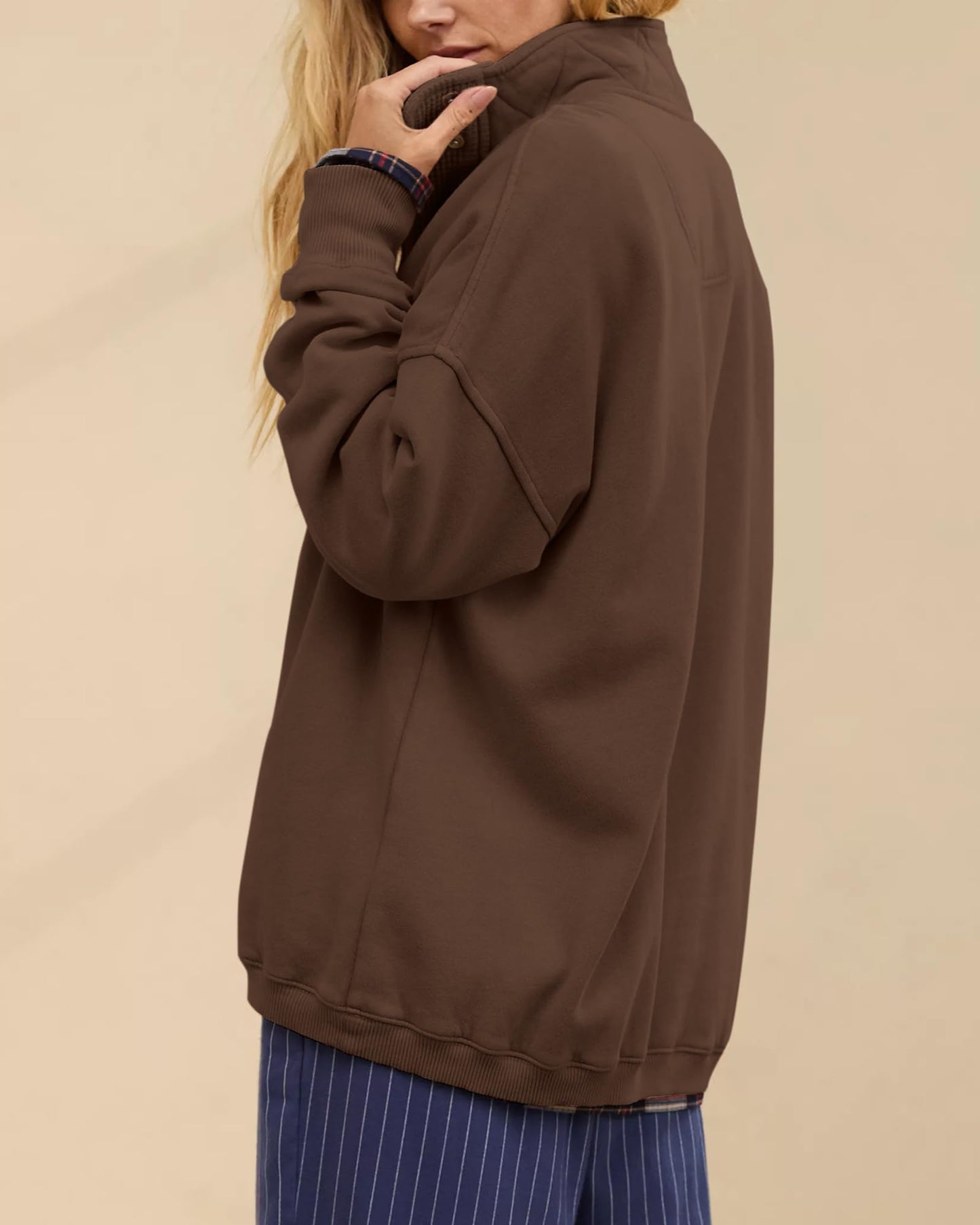 Gacaky Sweatshirt for Women Oversized Casual Long Sleeve Button Henley Neck Pullover Tops Fashion Outfits Clothes Coffee XS