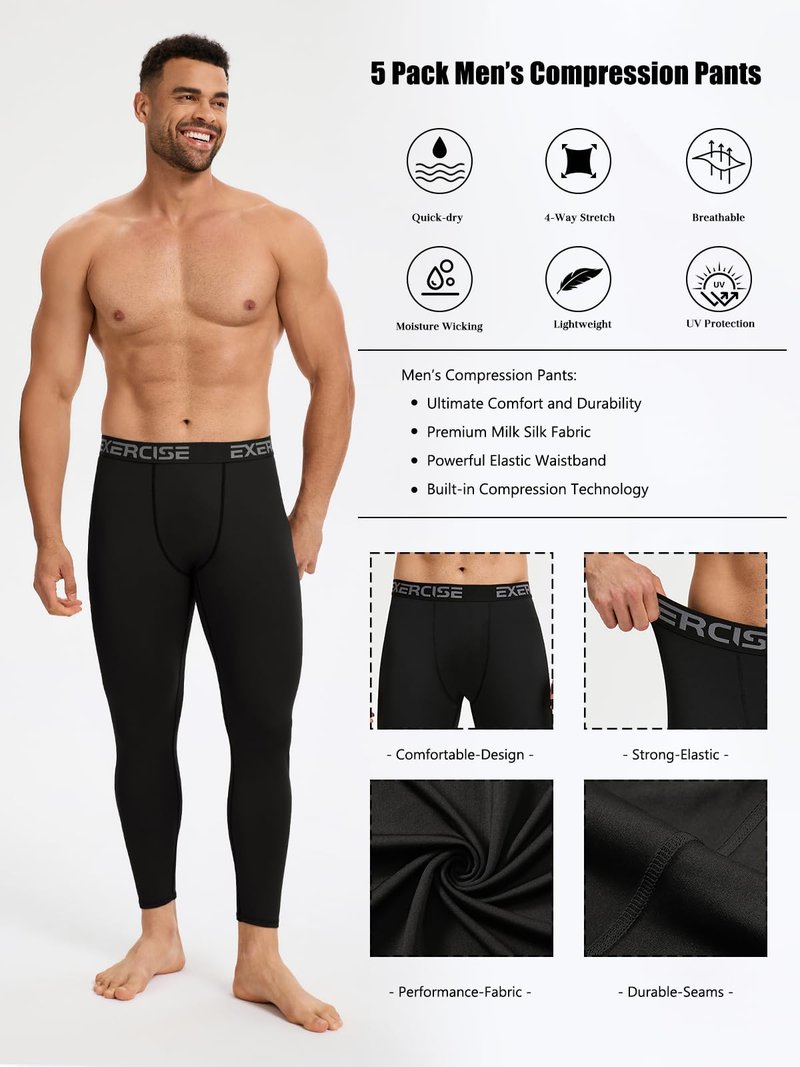 Mexholin 6 Pack Men’s Compression Pants Tights Leggings Sports Baselayer Athletic Running Workout Active Bl/Gr/Bl/Gr/D Blue/Red M