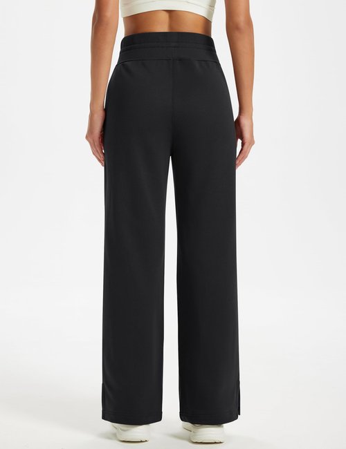 MAGCOMSEN Womens Fleece Sweatpants Warm Thick Winter Wide Leg Pants Woman Baggy Soft Lounge with Pockets Black M