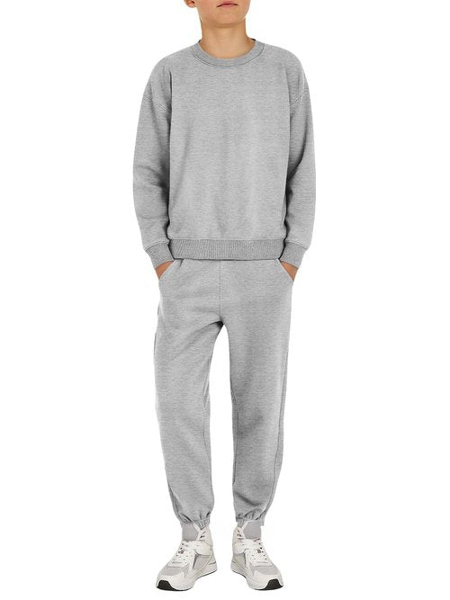 Haloumoning Boys 2 Piece Outfits Sweatsuit Kids Crewneck Sweatshirt and Elastic Waist Sweatpants Set 5-14 Years