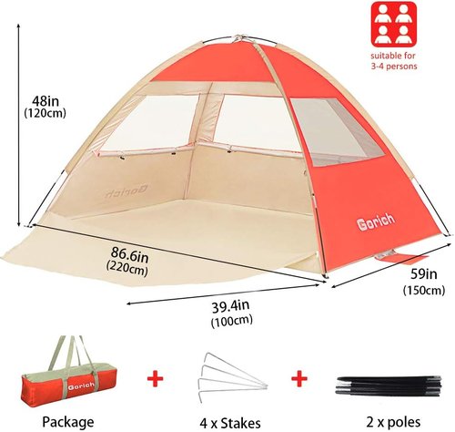 Gorich Beach Tent - UPF 50+ UV Protection Sun Shelter for 3-10 People | Lightweight & Easy Setup