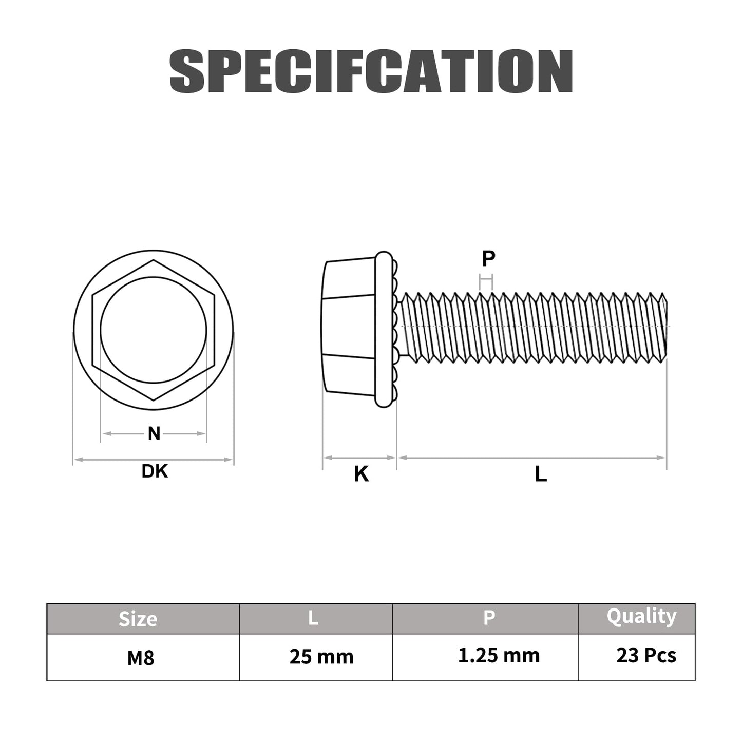VGBUY M8-1.25 x 25mm Flanged Hex Head Bolts,304 Stainless Steel 18-8,Fully Threaded,Silver External Flange Hex Drive Screws,Pump,Fix Car,DIY Project(23Pcs)