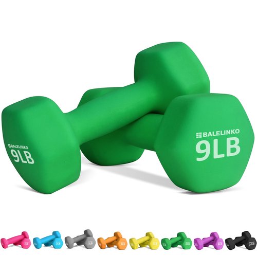 Balelinko Home Gym Equipment Workouts Strength Training Weight Loss Pilates Weights Yoga Sets Weights for Women, Men, Seniors and Youth, 9LB Green, Pair