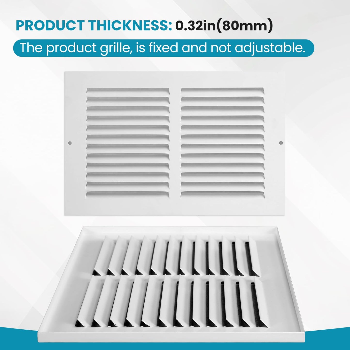 VOISEN Return Air Grille,Fits 10x6 Duct Opening,Steel Return Vent Cover, White Vent Cover Grill for Sidewall and Ceiling,HAVC Cold Air Return Vent Cover,Overall Size:11.8" W X 7.9" H