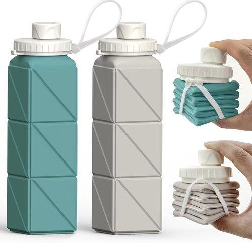 Beautail Collapsible Water Bottles - 20.6oz Silicone Travel Bottles | BPA-Free & Leakproof, 2-Pack (Blue & Starlight)