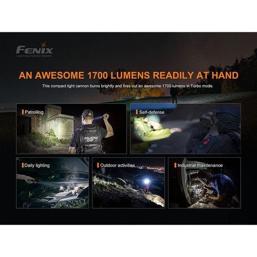 Fenix PD35 v3.0 Rechargeable Tactical Flashlight, 1700 Lumens EDC with Organizer (Black)